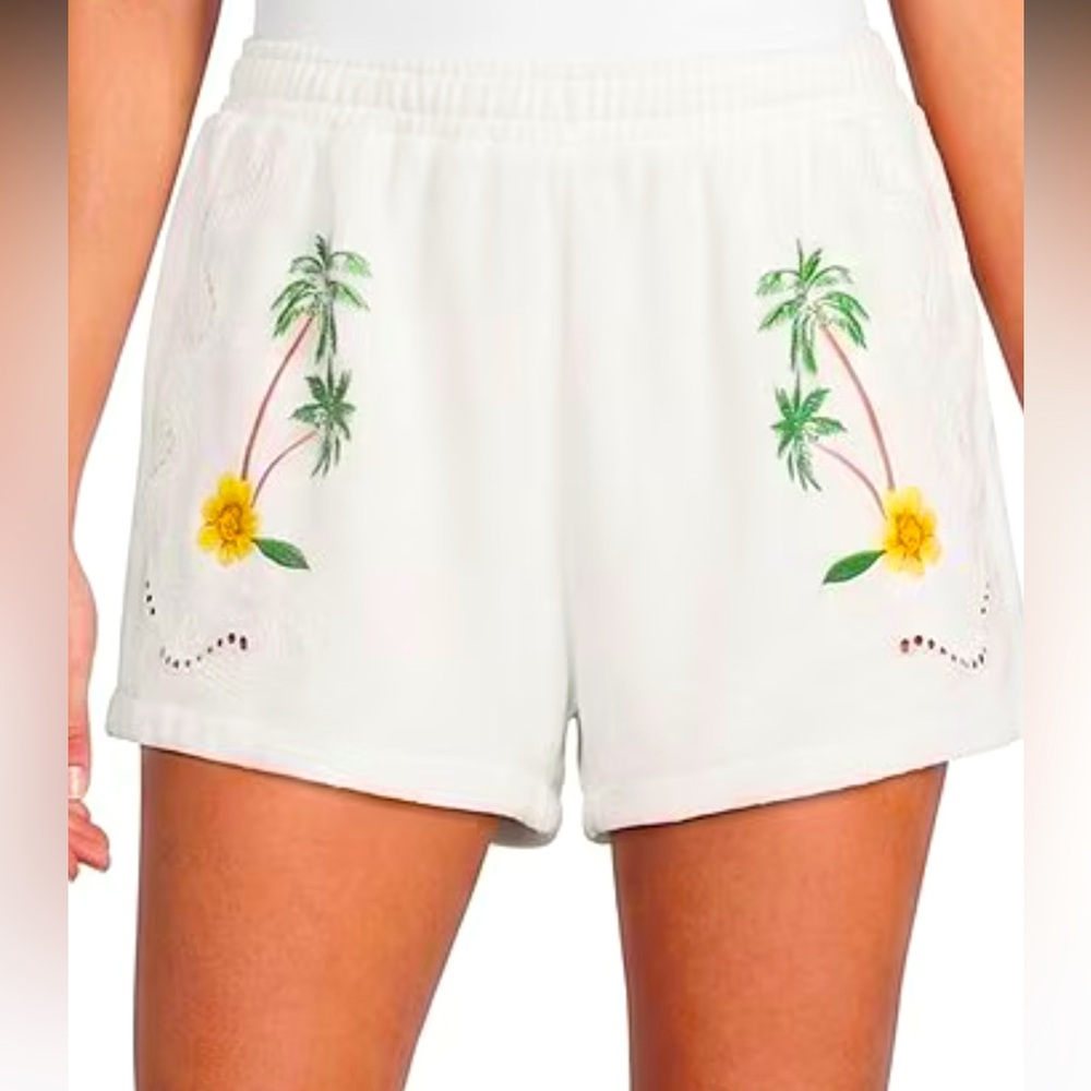 NWT🌷Farm Rio Coconut Trees Come To Rio Embroidered Print Shorts & Sweatshirt